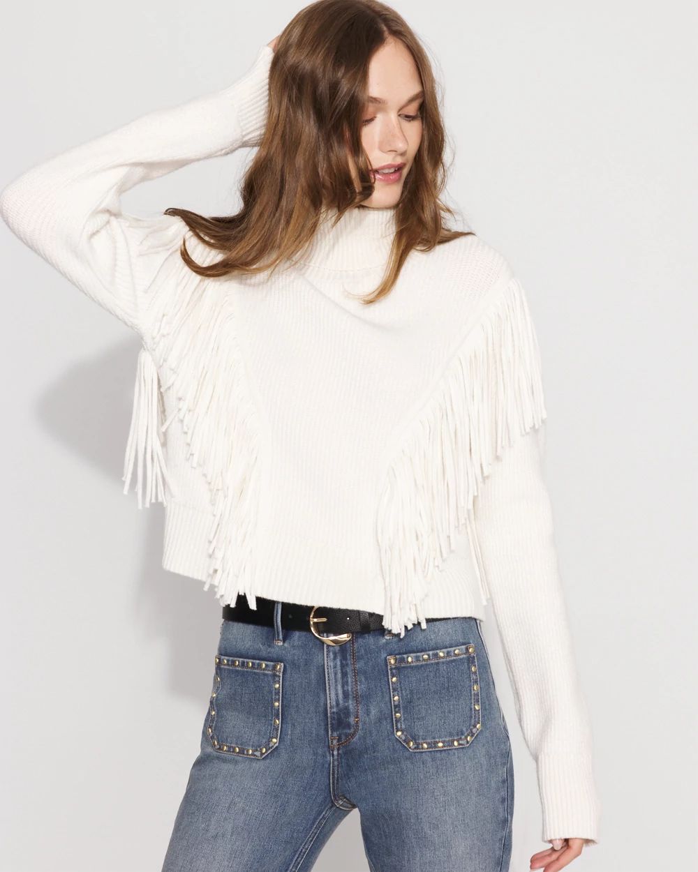 Fringe Turtleneck Sweater | White House Black Market
